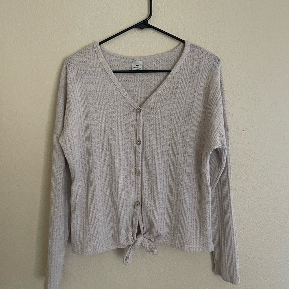 Women’s Paper Crane Button Up Sweater with Tie